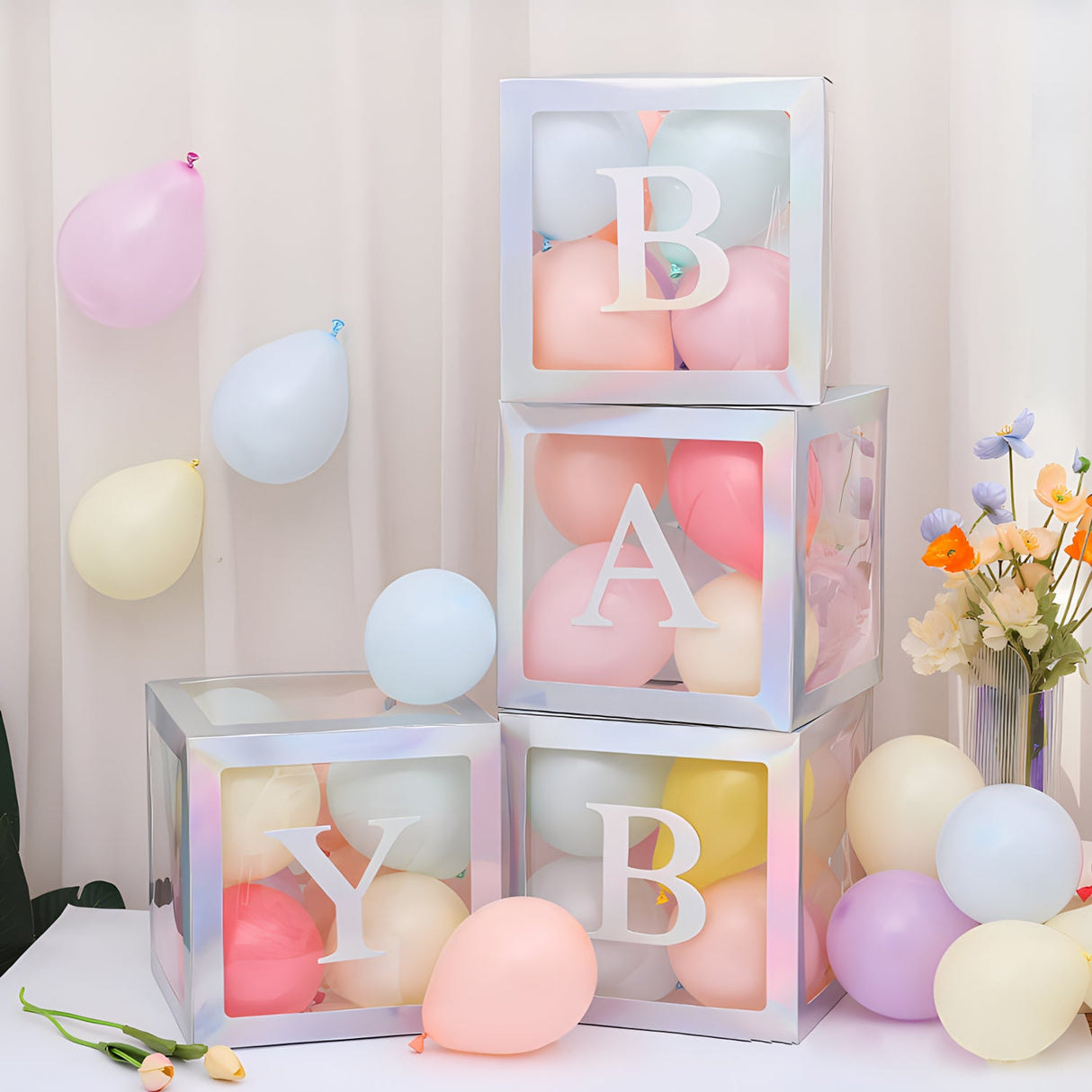 1 Set Transparent DIY Balloon Boxes 12" Colorful Silver - YauSpark