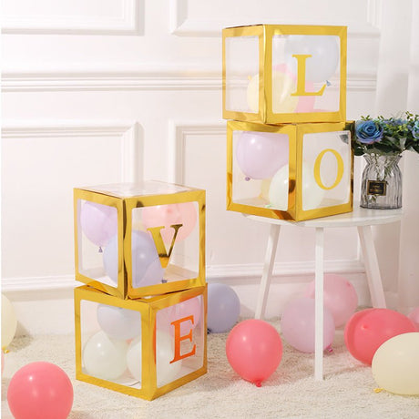 1 Set Transparent DIY Balloon Boxes 12" Gold - YauSpark