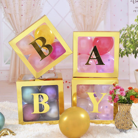 1 Set Transparent DIY Balloon Boxes 12" Gold - YauSpark