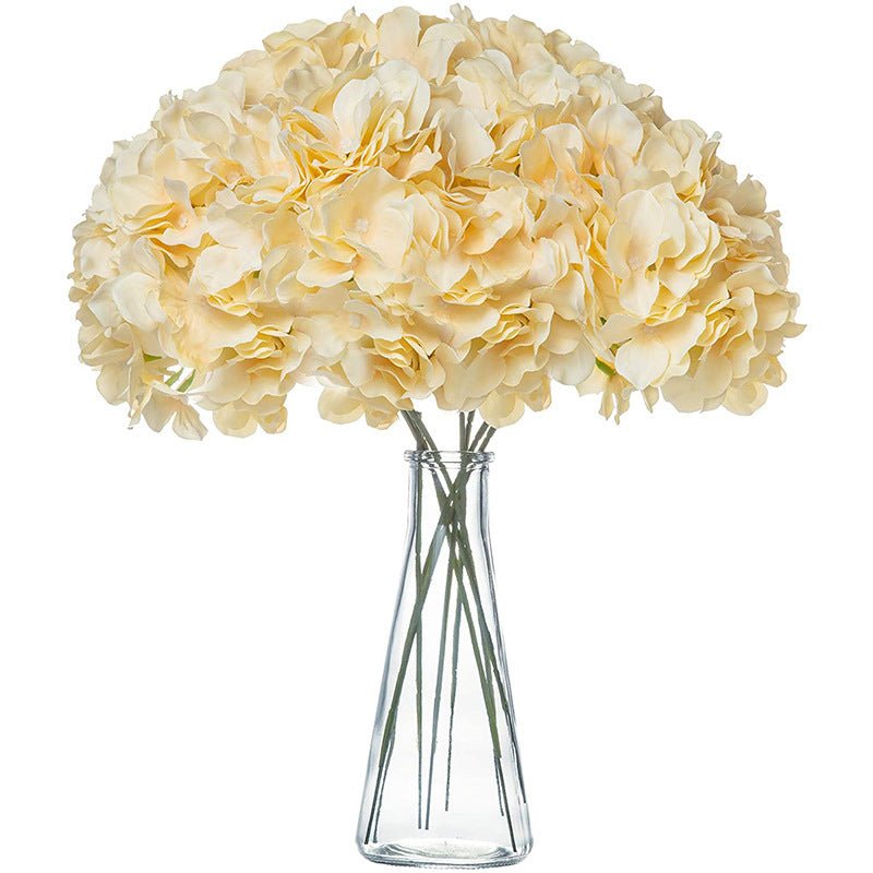 10 Flower Head and Stems Artificial Satin Hydrangeas Champagne - YauSpark