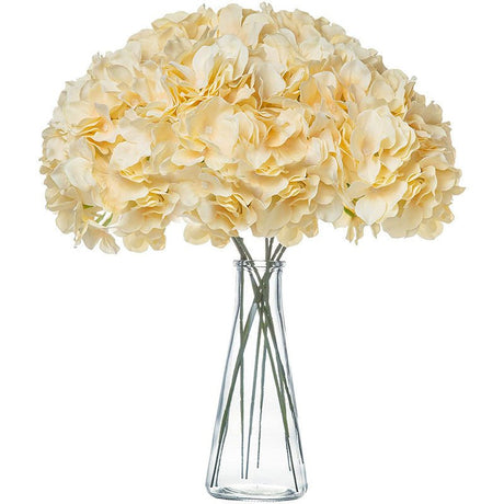 10 Flower Head and Stems Artificial Satin Hydrangeas Champagne - YauSpark