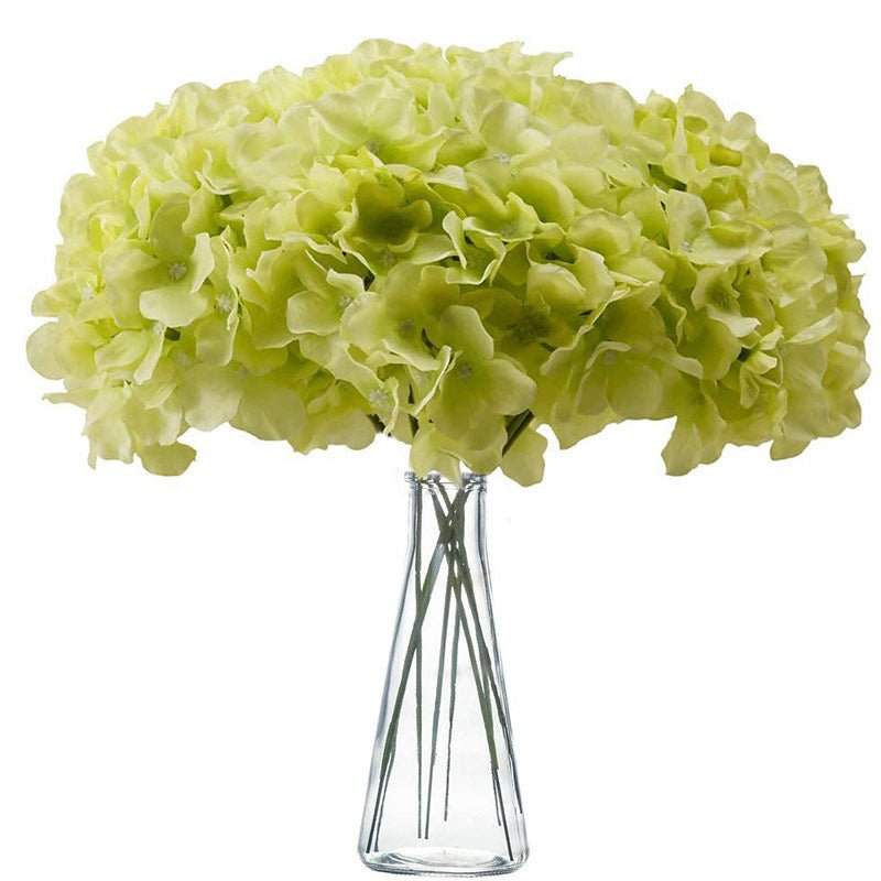 10 Flower Head and Stems Artificial Satin Hydrangeas Green - YauSpark