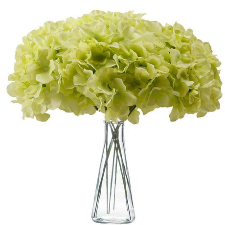 10 Flower Head and Stems Artificial Satin Hydrangeas Green - YauSpark