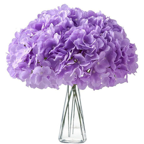 10 Flower Head and Stems Artificial Satin Hydrangeas Light Purple - YauSpark