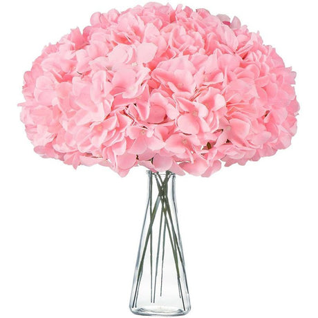 10 Flower Head and Stems Artificial Satin Hydrangeas Pink - YauSpark