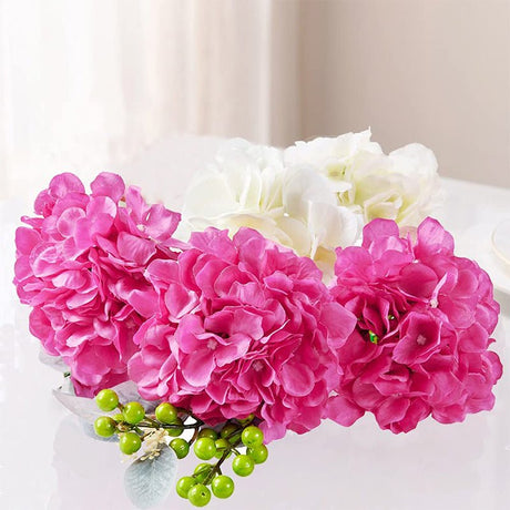 10 Flower Head and Stems Artificial Satin Hydrangeas Rose Red - YauSpark