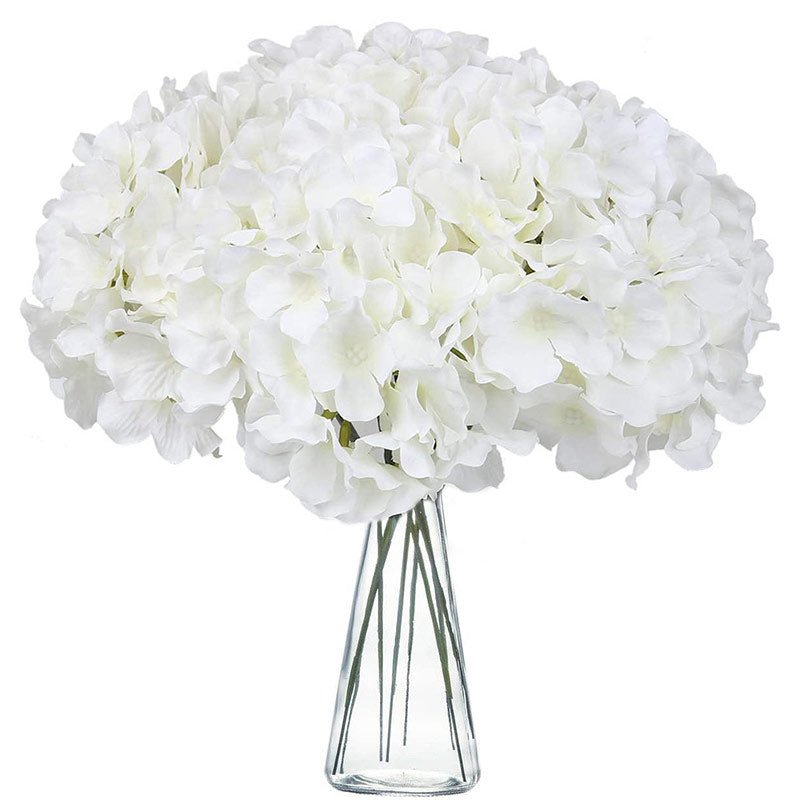 10 Flower Head and Stems Artificial Satin Hydrangeas White - YauSpark