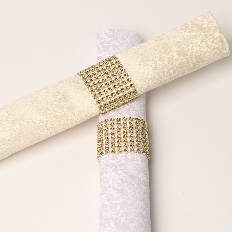 10 Pc Diamond Rhinestone Napkin Rings Gold - YauSpark