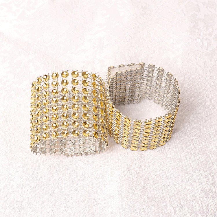 10 Pc Diamond Rhinestone Napkin Rings Gold - YauSpark