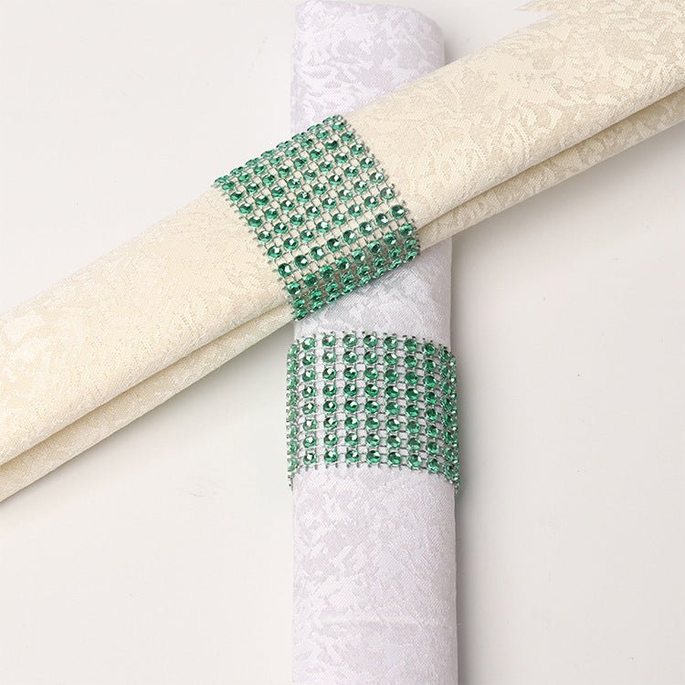 10 Pc Diamond Rhinestone Napkin Rings Green - YauSpark
