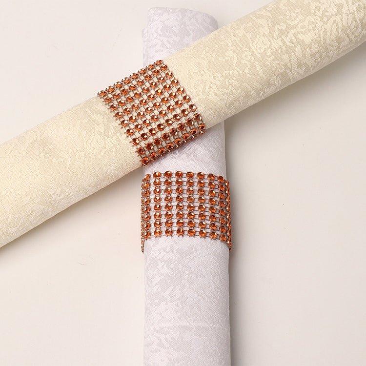 10 Pc Diamond Rhinestone Napkin Rings Orange - YauSpark