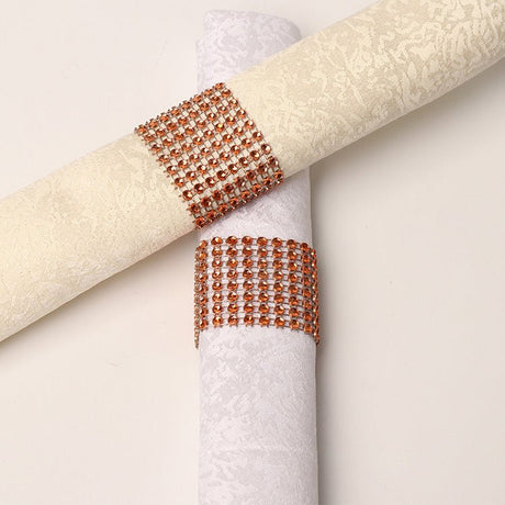 10 Pc Diamond Rhinestone Napkin Rings Orange - YauSpark