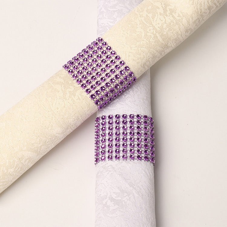10 Pc Diamond Rhinestone Napkin Rings Purple - YauSpark