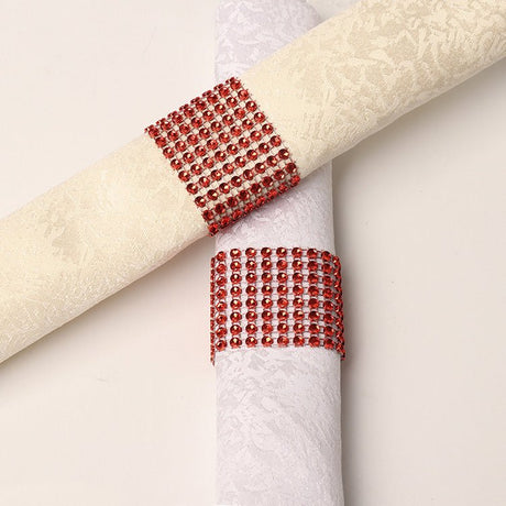 10 Pc Diamond Rhinestone Napkin Rings Red - YauSpark