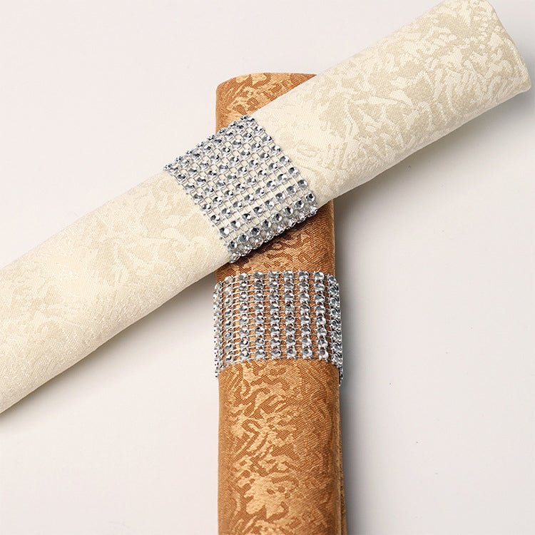 10 Pc Diamond Rhinestone Napkin Rings Silver - YauSpark