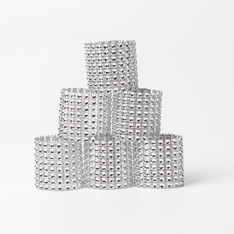 10 Pc Diamond Rhinestone Napkin Rings Silver - YauSpark