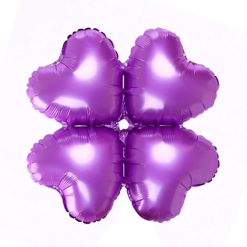 10 Pc Fluorescent Purple Four Leaf Clover Shaped Mylar Foil Balloons 16" - YauSpark
