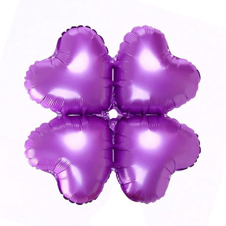 10 Pc Fluorescent Purple Four Leaf Clover Shaped Mylar Foil Balloons 16" - YauSpark