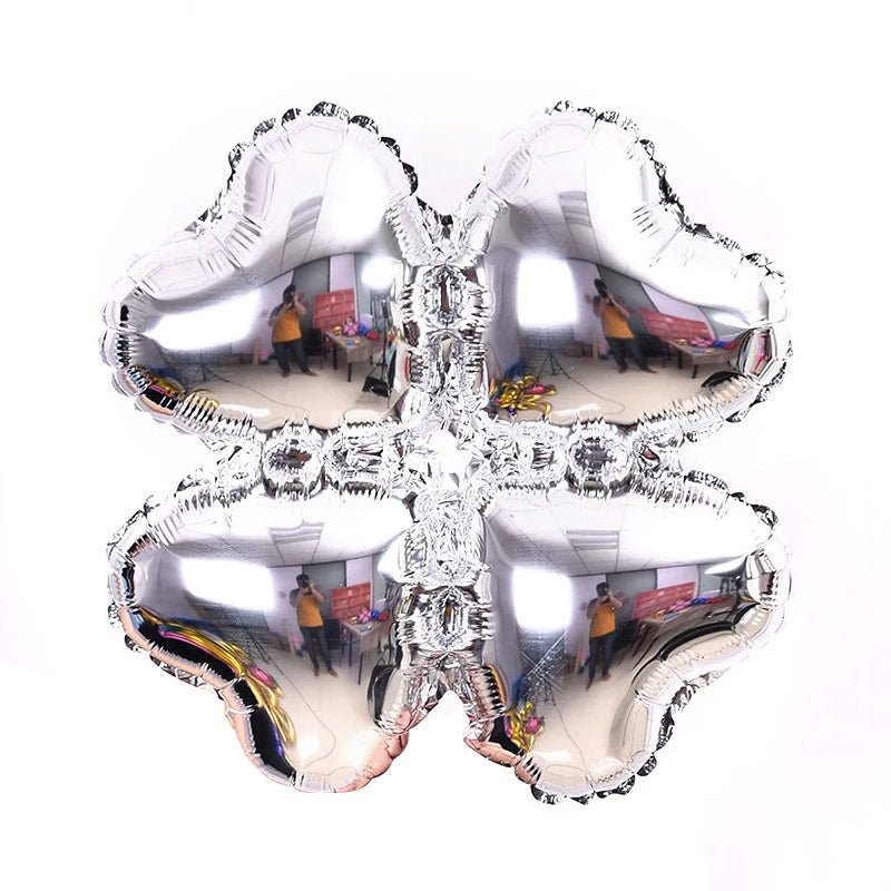 10 Pc Silver Four Leaf Clover Shaped Mylar Foil Balloons 16" - YauSpark