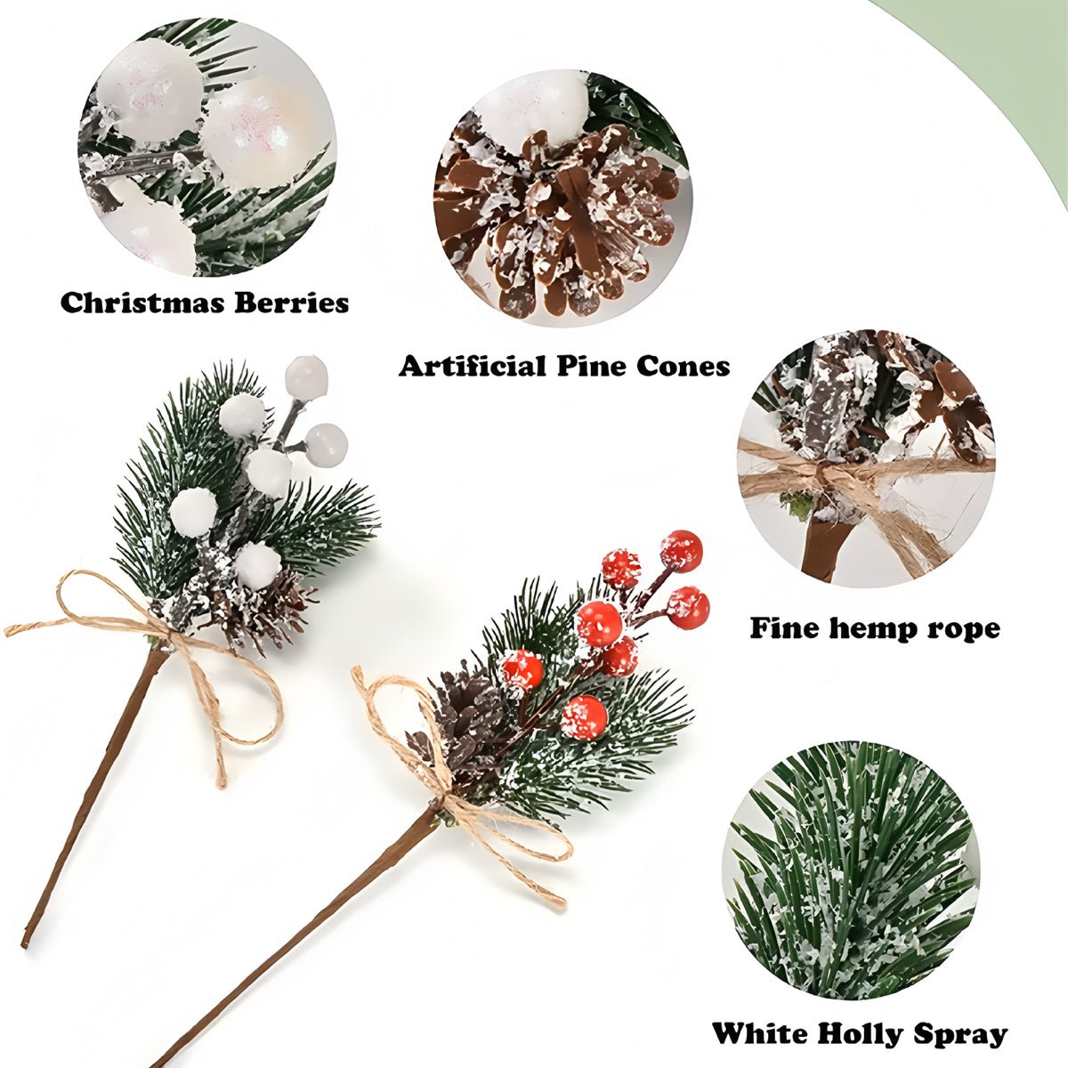 10 Pcs Berries Pine Cones Christmas Decoration Crafts White - YauSpark