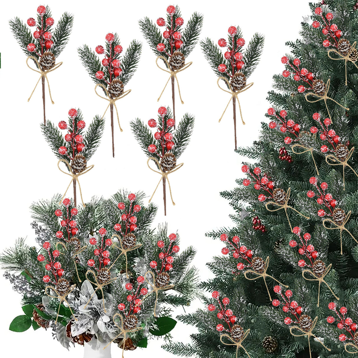 10 Pcs Berries Pine Cones Christmas Decoration Crafts White - YauSpark