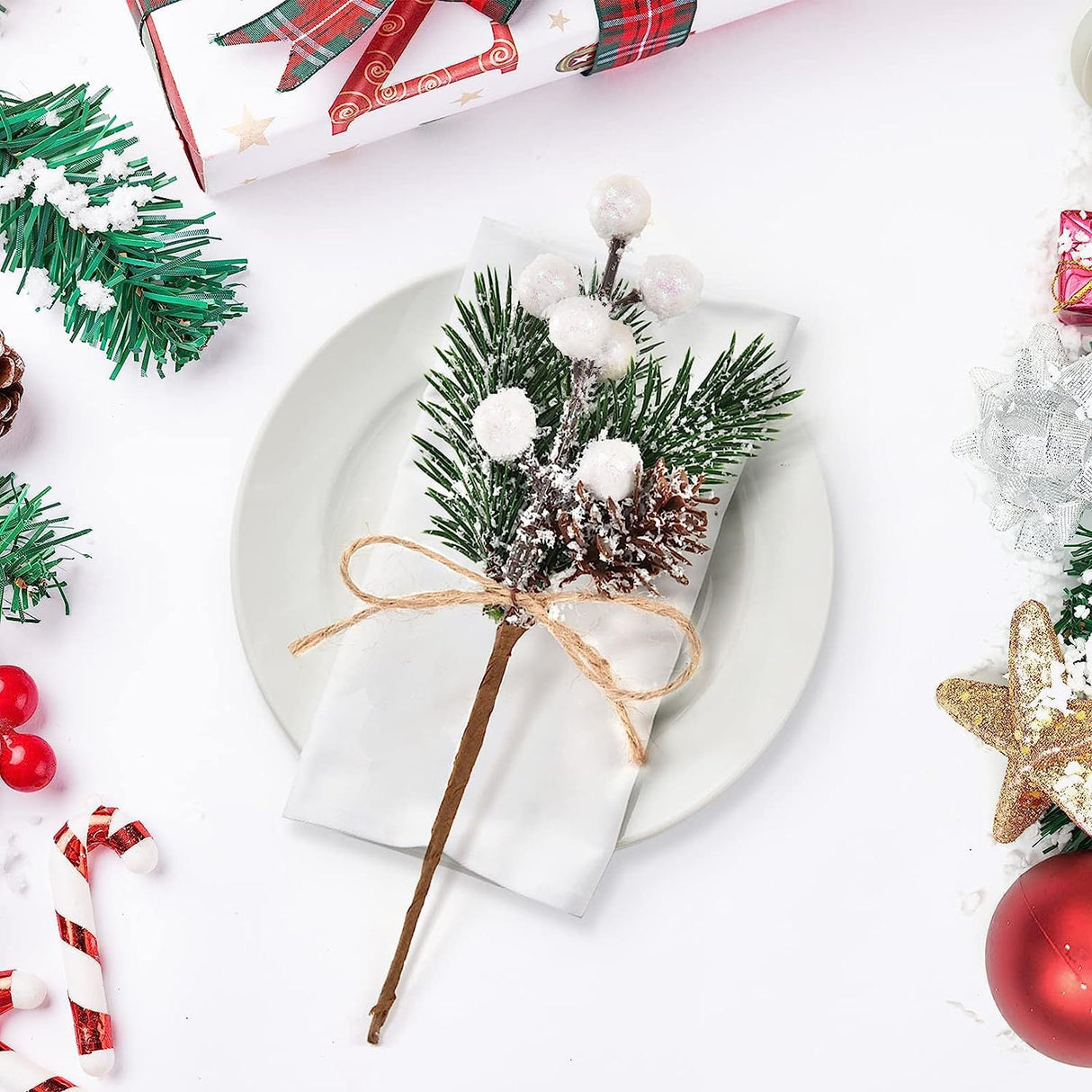 10 Pcs Berries Pine Cones Christmas Decoration Crafts White - YauSpark