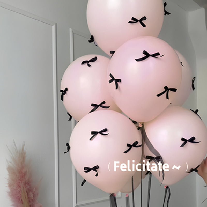 10 Sets Black Bow Latex Balloons 18" Pink - YauSpark