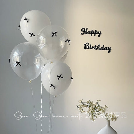 10 Sets Black Bow Latex Balloons 18" White - YauSpark