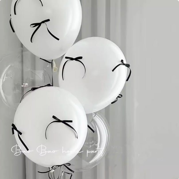 10 Sets Black Bow Latex Balloons 18" White - YauSpark