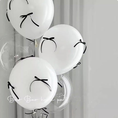 10 Sets Black Bow Latex Balloons 18" White - YauSpark