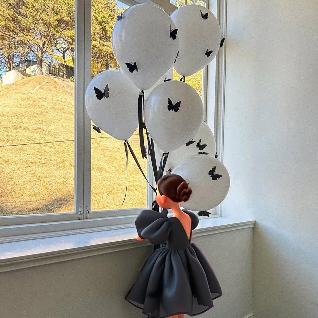 10 Sets Black Butterfly Latex Balloons 18" White - YauSpark