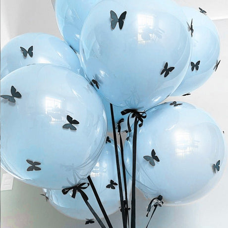 10 Sets Double - layer Black Butterfly Clear Bobo Balloons 18" Blue - YauSpark