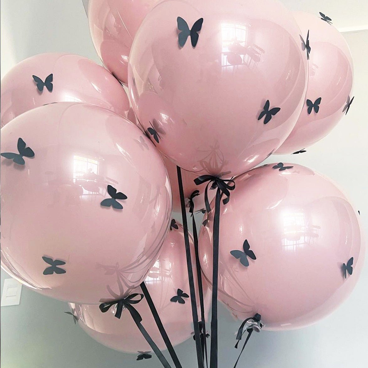 10 Sets Double - layer Black Butterfly Clear Bobo Balloons 18" Pink - YauSpark