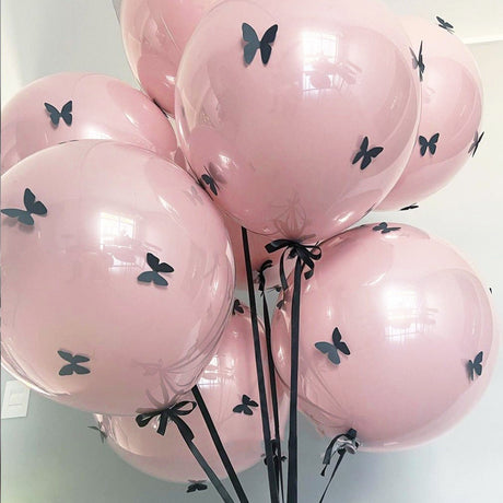 10 Sets Double - layer Black Butterfly Clear Bobo Balloons 18" Pink - YauSpark