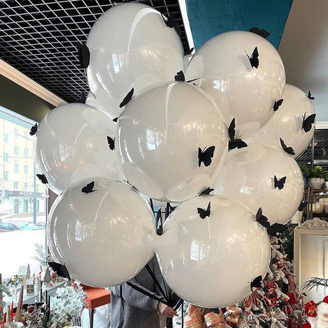 10 Sets Double - layer Black Butterfly Clear Bobo Balloons 18" White - YauSpark