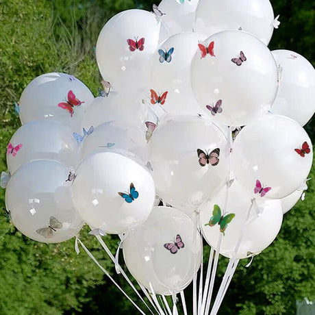 10 Sets Double - layer Color Butterfly Clear Bobo Balloons 18" White - YauSpark