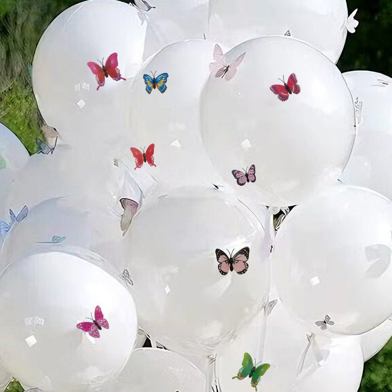 10 Sets Double - layer Color Butterfly Clear Bobo Balloons 18" White - YauSpark