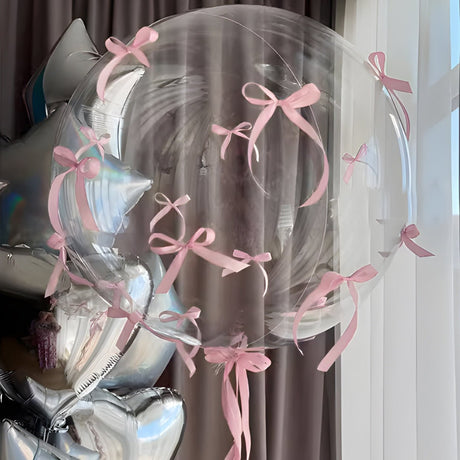 10 Sets Pink Bow Clear Bobo Balloons 24" - YauSpark
