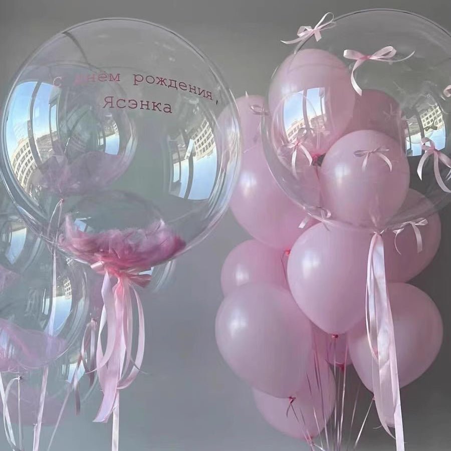 10 Sets Pink Bow Clear Bobo Balloons 24" - YauSpark