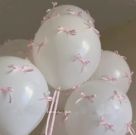 10 Sets Pink Bow Latex Balloons 18" White - YauSpark