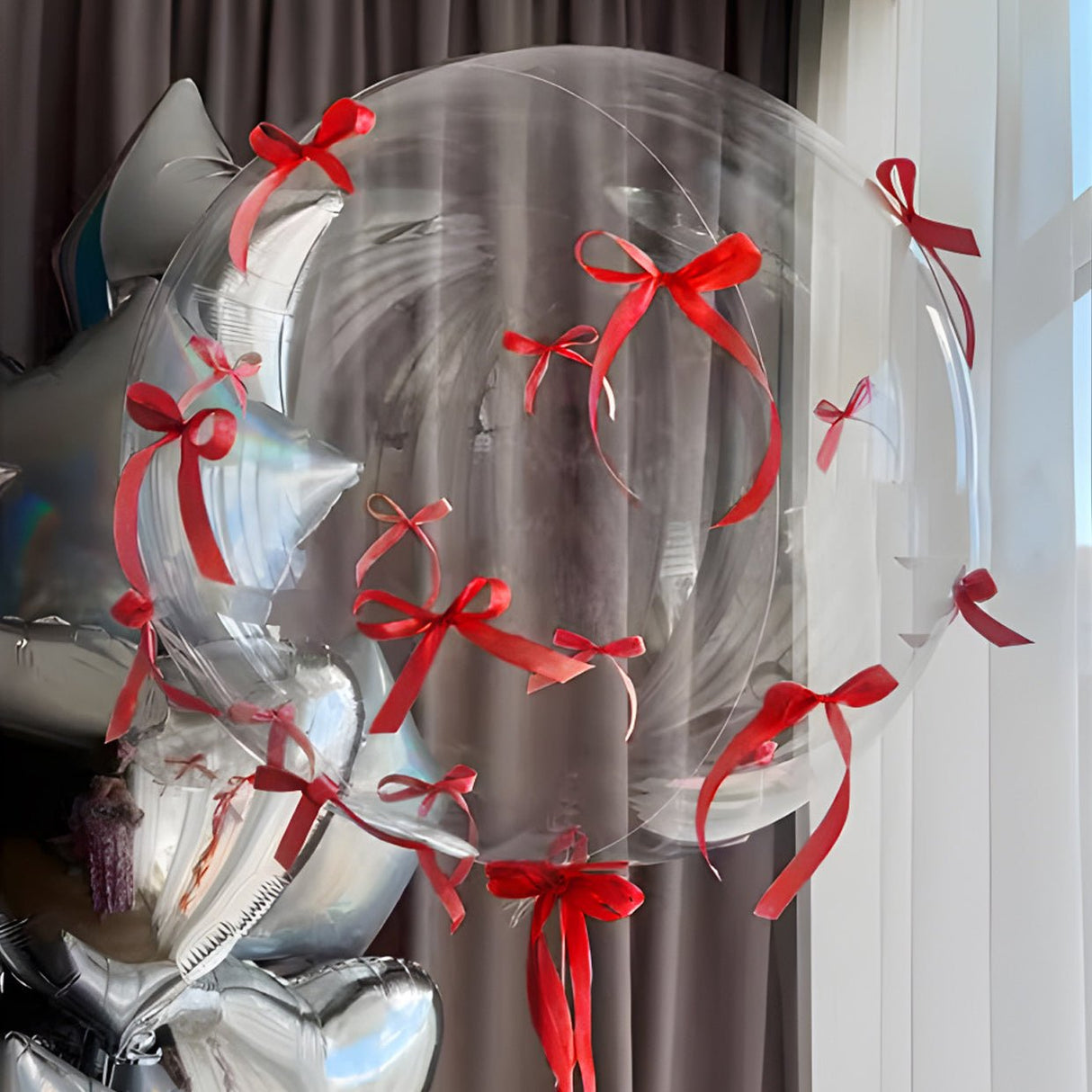 10 Sets Red Bow Clear Bobo Balloons 24" - YauSpark