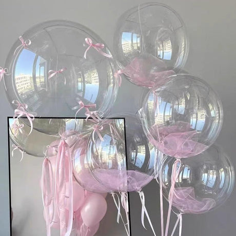 10 Sets Red Bow Clear Bobo Balloons 24" - YauSpark