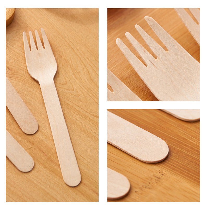 100 Pc Birchwood Forks 6" Natural Disposable Wooden Cutlery - YauSpark