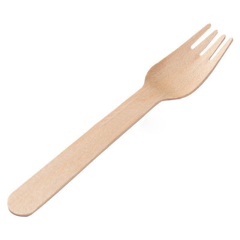 100 Pc Birchwood Forks 6" Natural Disposable Wooden Cutlery - YauSpark