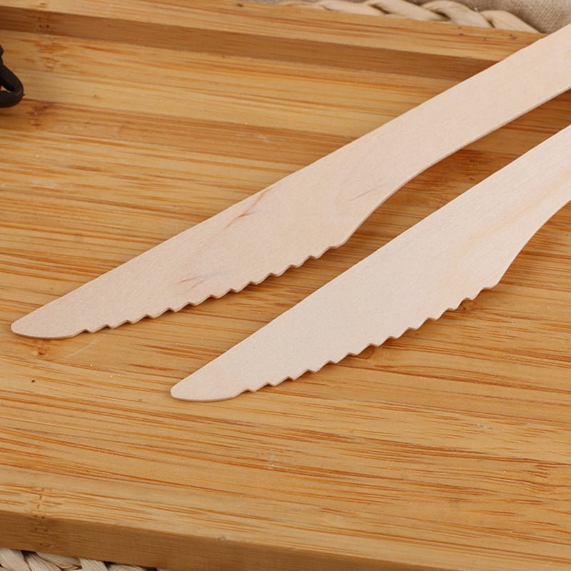 100 Pc Birchwood Knives 7" Natural Disposable Wooden Cutlery - YauSpark
