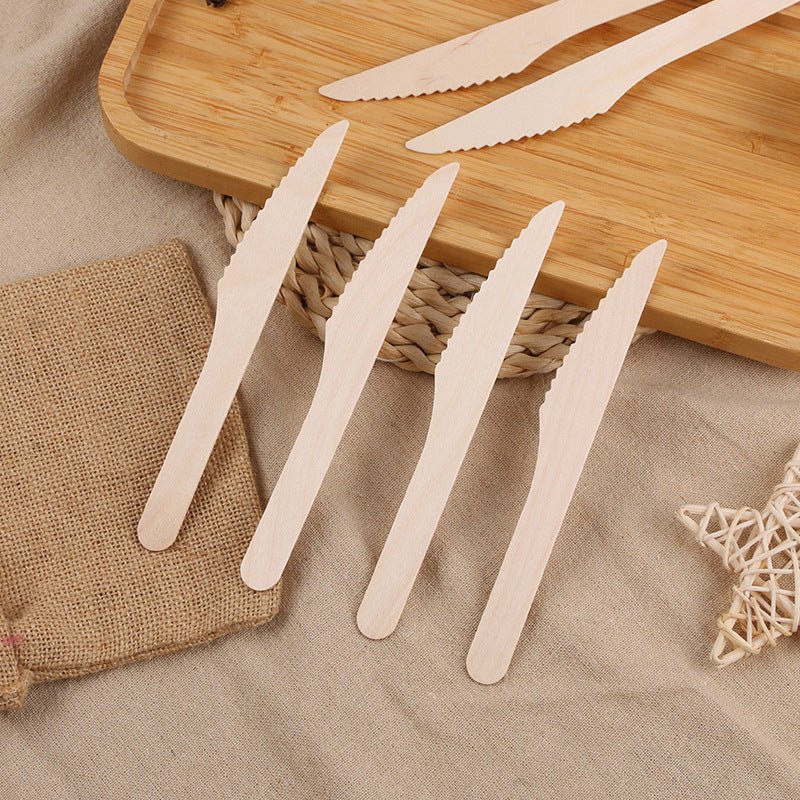 100 Pc Birchwood Knives 7" Natural Disposable Wooden Cutlery - YauSpark
