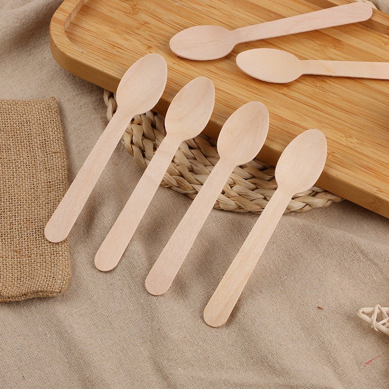 100 Pc Birchwood Spoons 6" Natural Disposable Wooden Cutlery - YauSpark