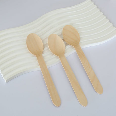 100 Pc Birchwood Spoons 6" Natural Disposable Wooden Cutlery - YauSpark