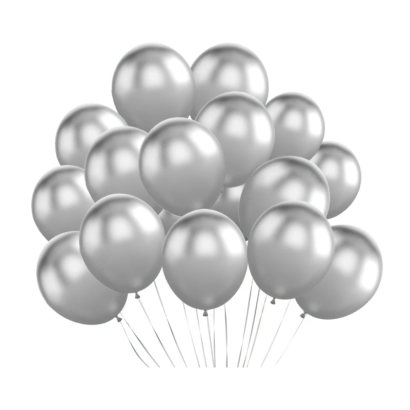 100 Pc Chrome Silver Latex, Air or Water Balloons 5" - YauSpark