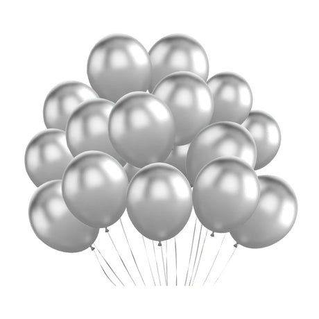 100 Pc Chrome Silver Latex, Air or Water Balloons 5" - YauSpark
